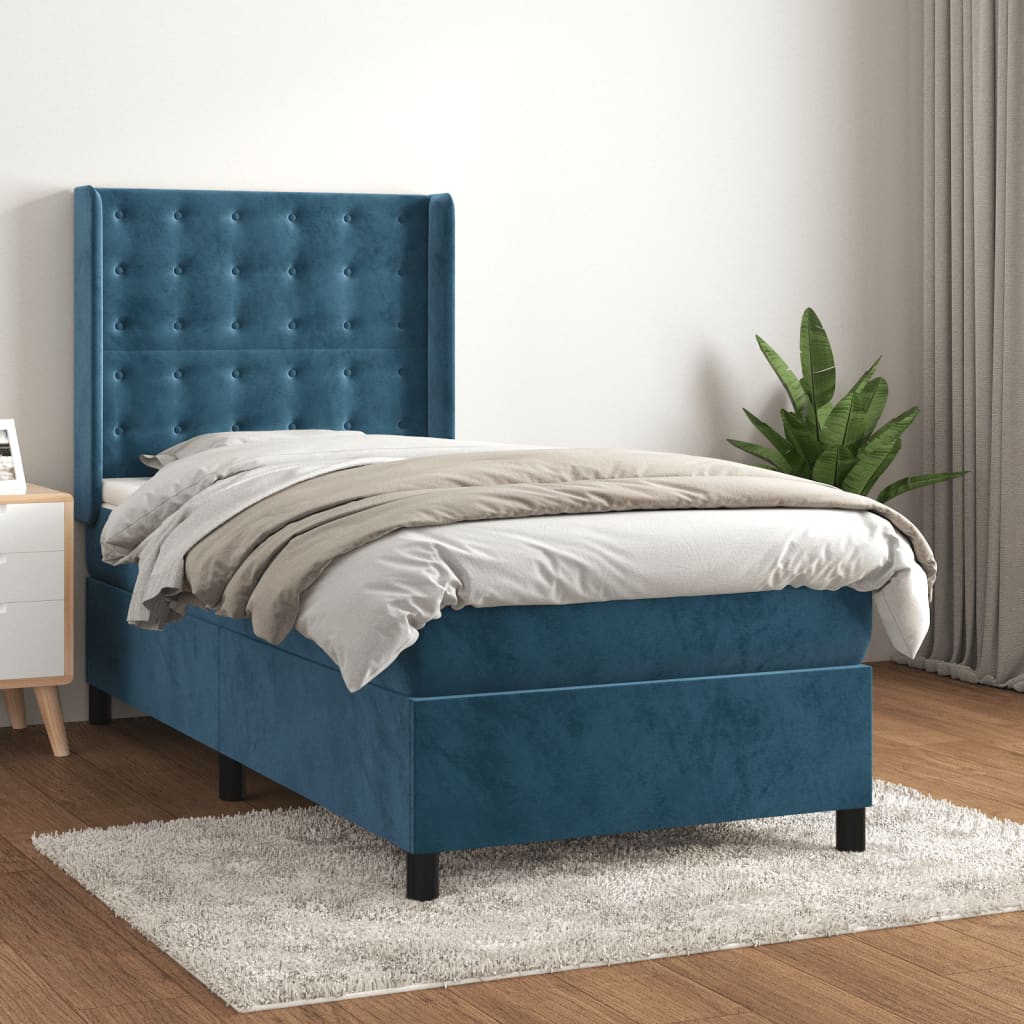 vidaXL Posteľný rám boxsping s matracom tmavomodrý 100x200 cm zamat