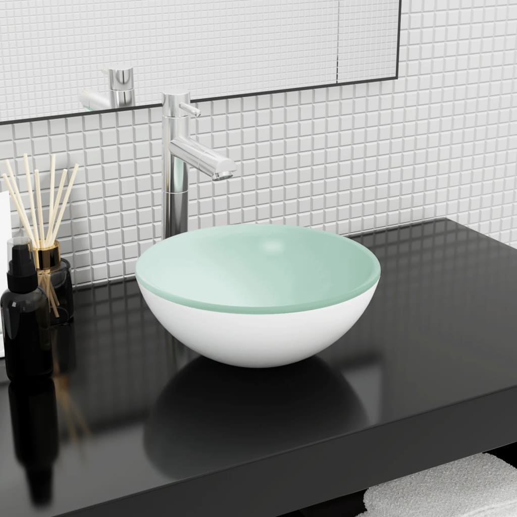 vidaXL Umývadlo tvrdené sklo 30x12 cm biele
