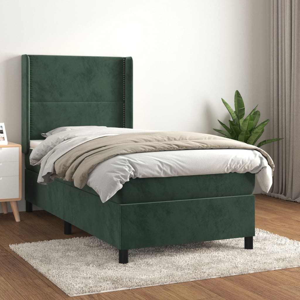 vidaXL Posteľný rám boxsping s matracom tmavozelený 100x200 cm zamat