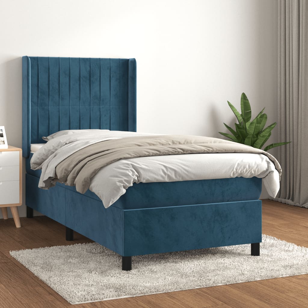 vidaXL Posteľný rám boxsping s matracom tmavomodrý 90x190 cm zamat
