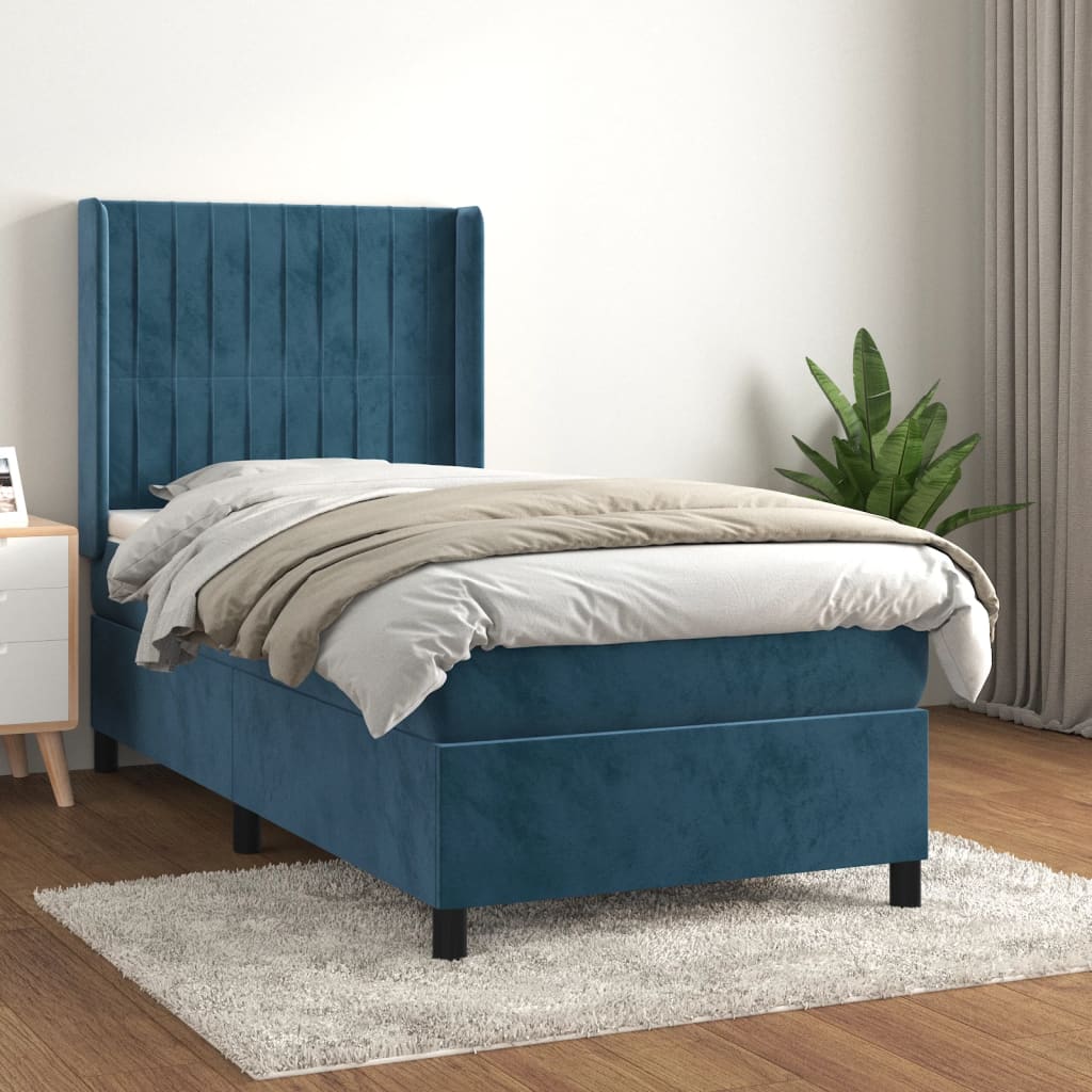 vidaXL Posteľný rám boxsping s matracom tmavomodrý 90x200 cm zamat