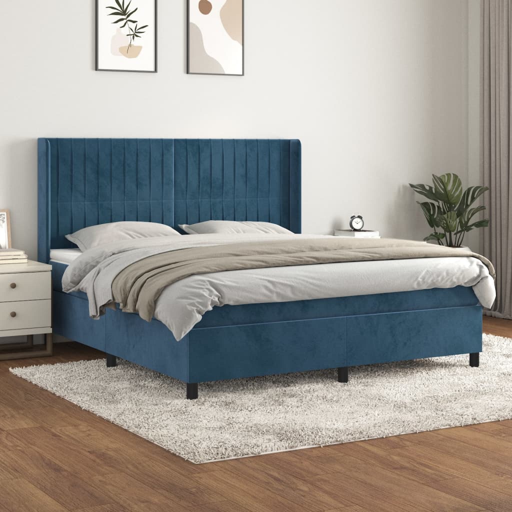 vidaXL Posteľný rám boxsping s matracom tmavomodrý 180x200 cm zamat