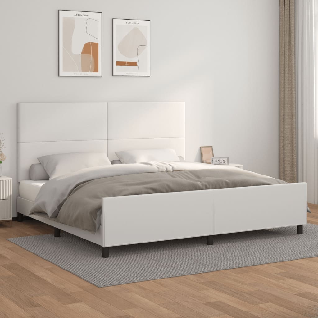 vidaXL Posteľný rám s čelom biely 200x200 cm umelá koža