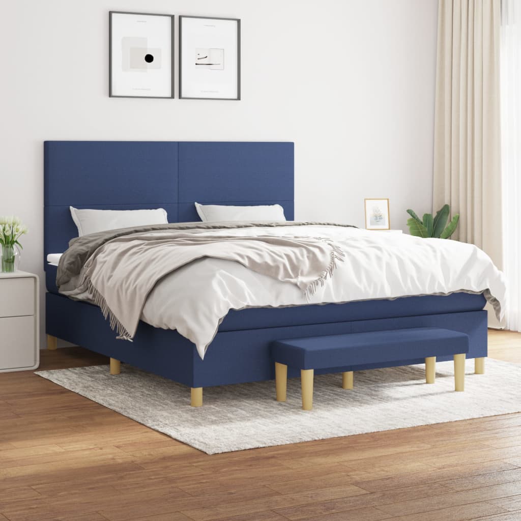 vidaXL Posteľný rám boxspring s matracom modrý 160x200 cm látka