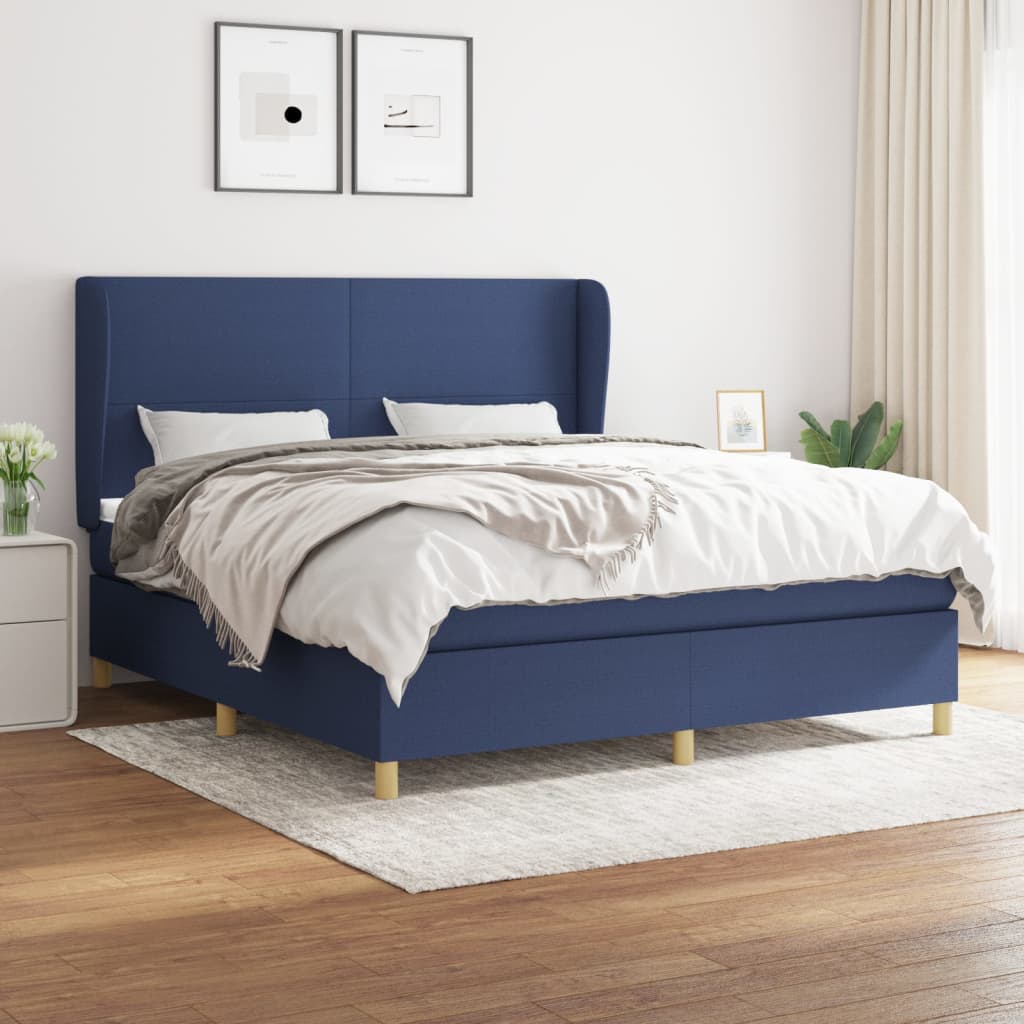 vidaXL Posteľný rám boxspring s matracom modrý 160x200 cm látka