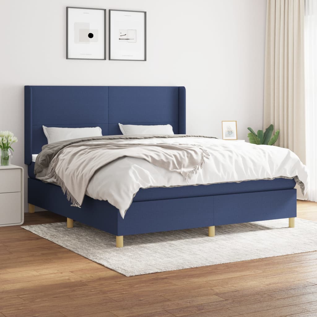 vidaXL Posteľný rám boxspring s matracom modrý 160x200 cm látka