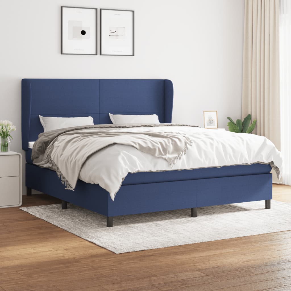 vidaXL Posteľný rám boxspring s matracom modrý 160x200 cm látka