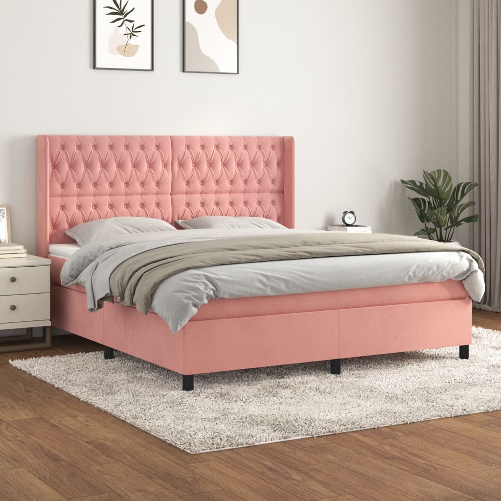 vidaXL Posteľný rám boxsping s matracom ružový 180x200 cm zamat