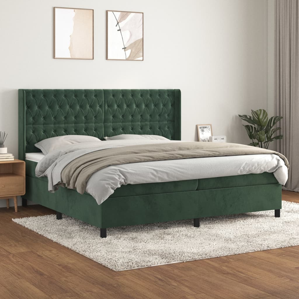 vidaXL Posteľný rám boxsping s matracom tmavozelený 200x200 cm zamat