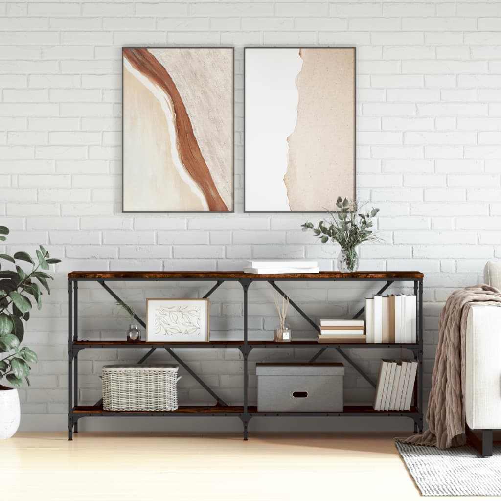 vidaXL Konzolový stolík dymový dub 160x30x75cm kompozitné drevo železo