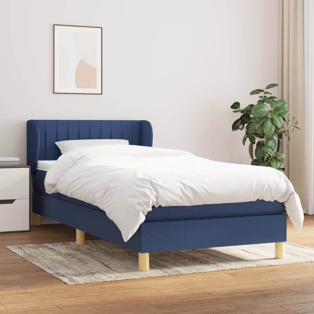 vidaXL Posteľný rám boxspring s matracom modrý 90x200 cm látka