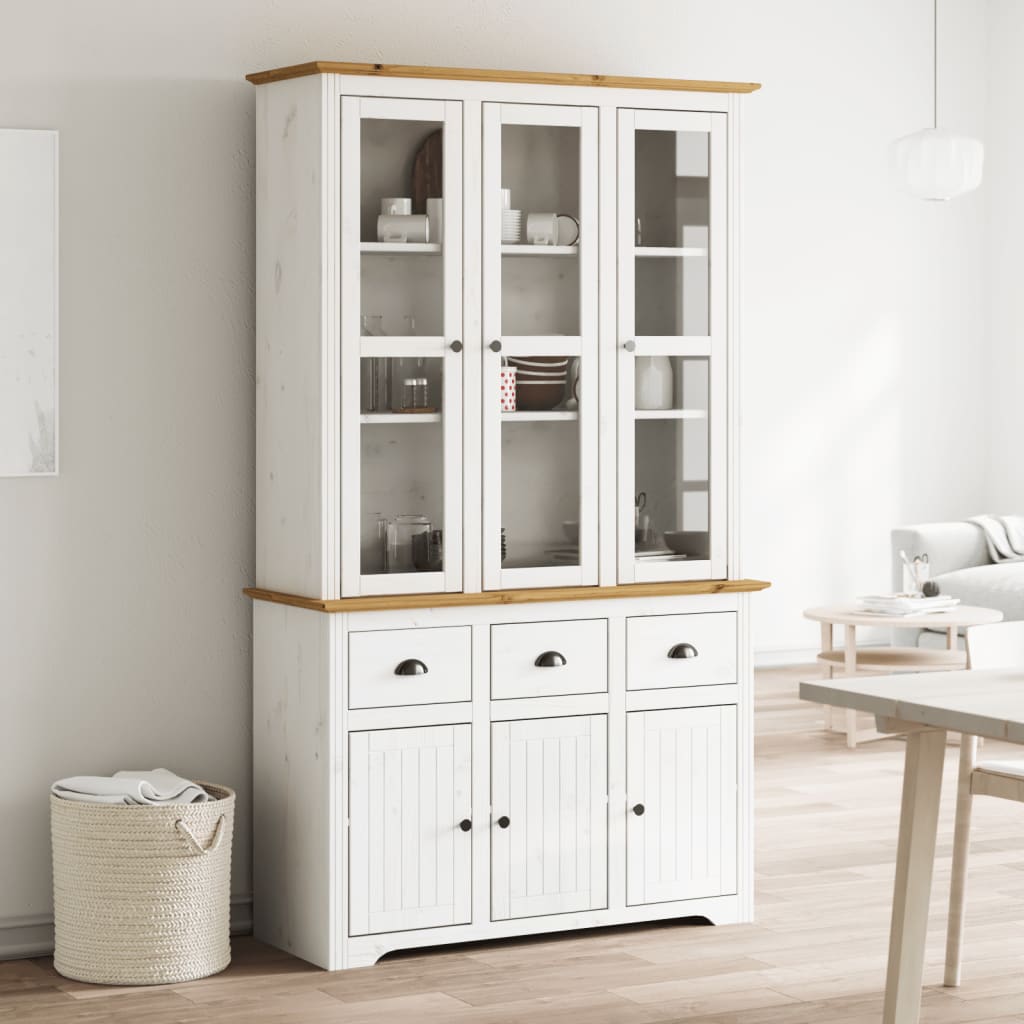 vidaXL Vysoká skrinka BODO biela a hnedá 115,5x43x200,5cm cm borovica