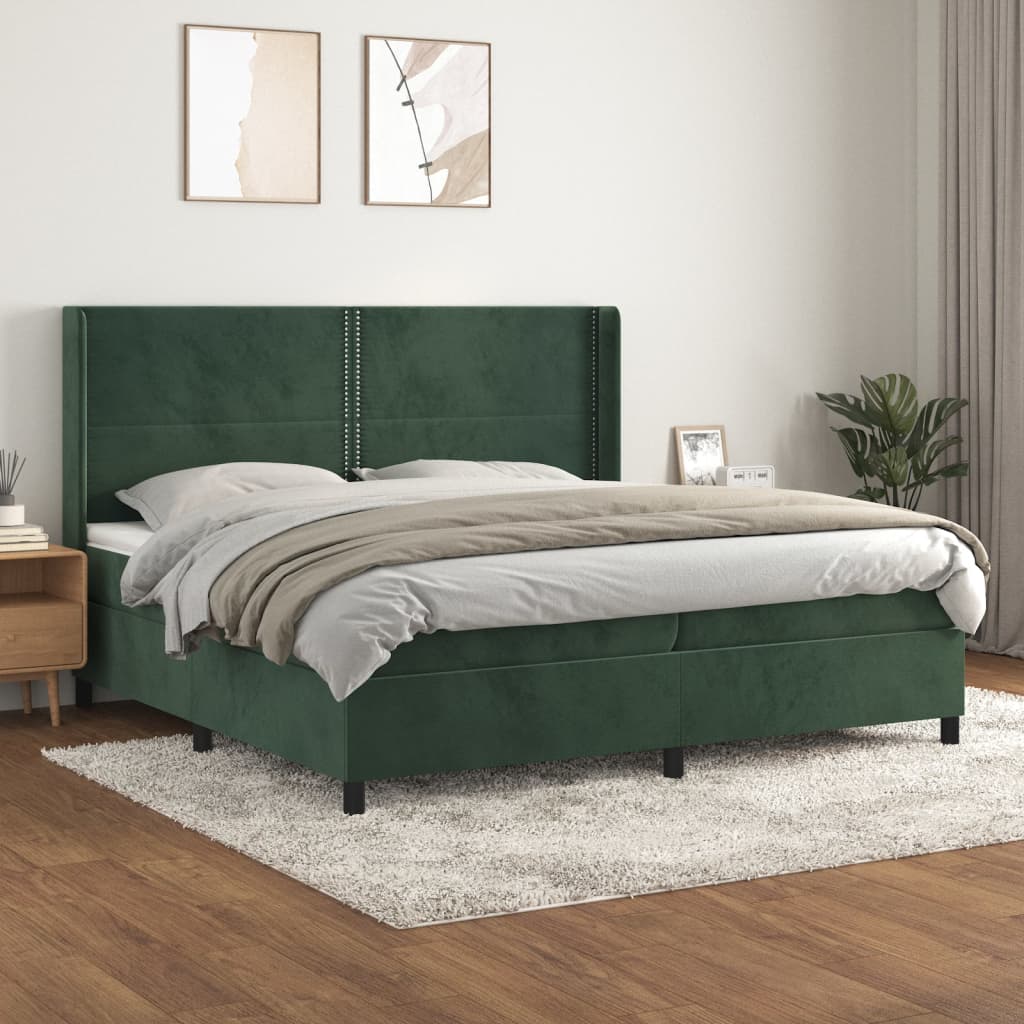 vidaXL Posteľný rám boxsping s matracom tmavozelený 200x200 cm zamat