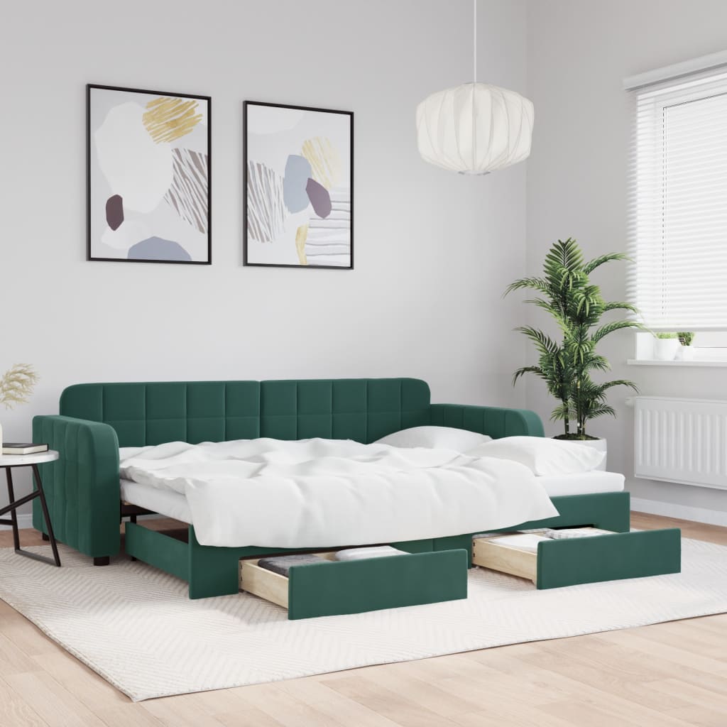 vidaXL Rozkladacia denná posteľ s matracmi tmavozelená 80x200 cm zamat