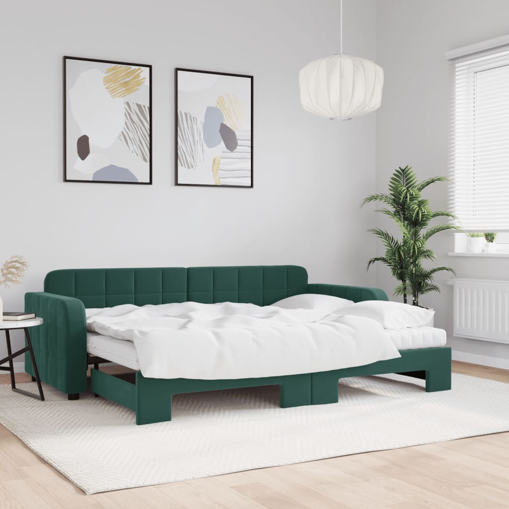 vidaXL Rozkladacia denná posteľ s matracmi tmavozelená 80x200 cm zamat
