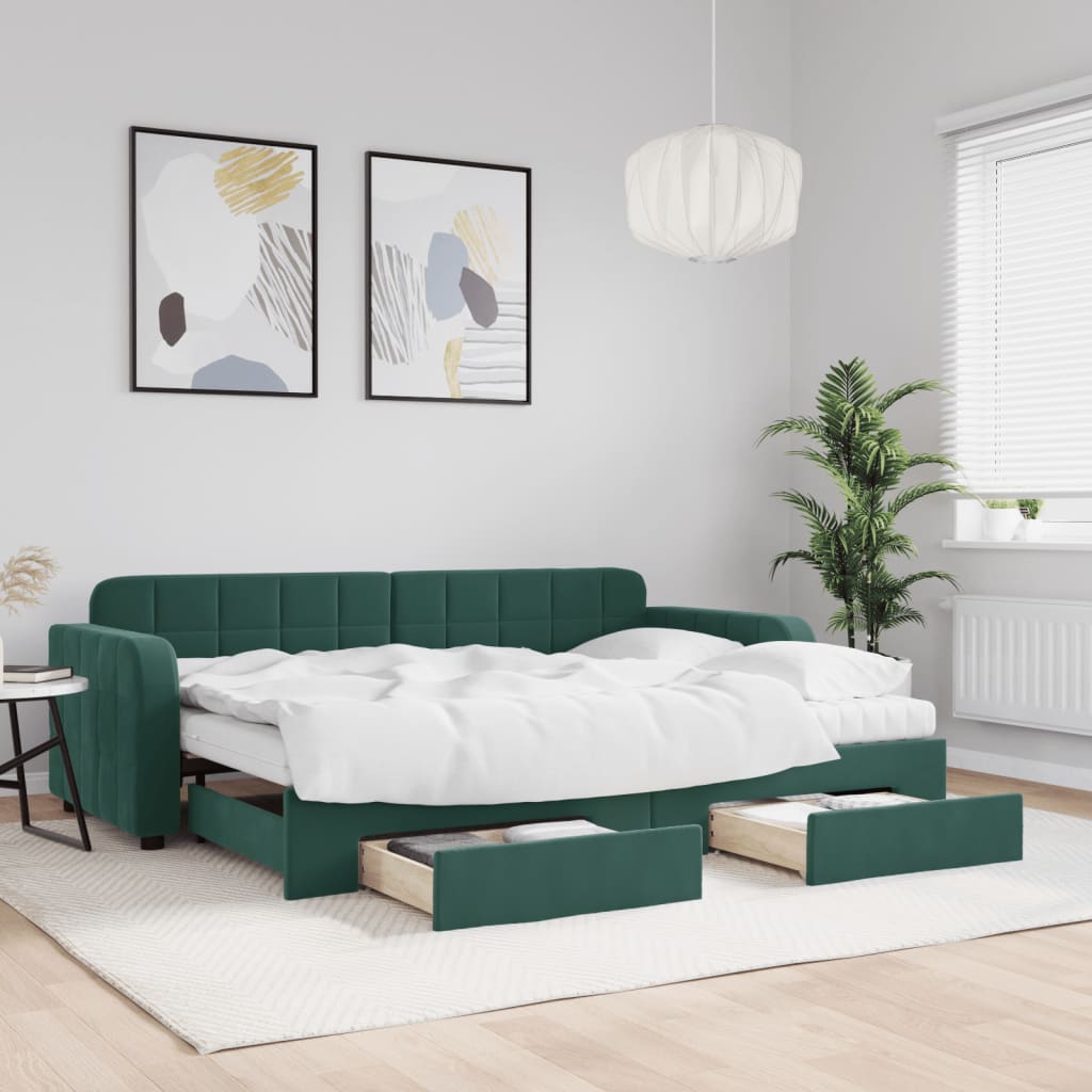 vidaXL Rozkladacia denná posteľ s matracmi tmavozelená 80x200 cm zamat