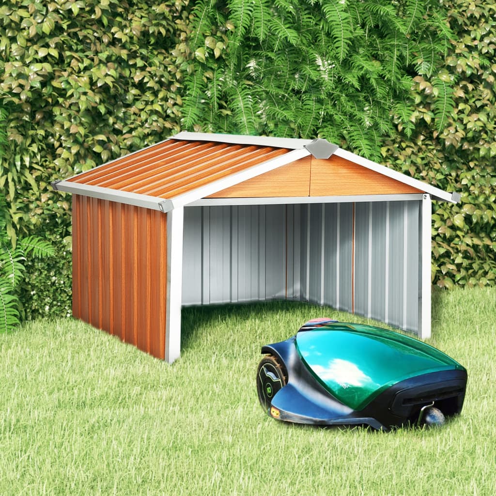 vidaXL Prístrešok na robotickú kosačku 92x97x63 cm oceľový hnedý