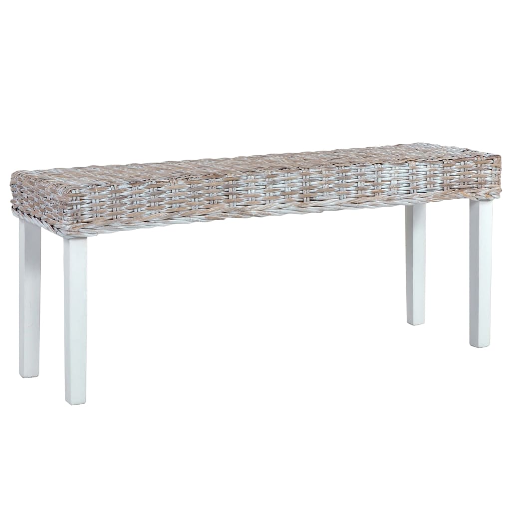 vidaXL Lavička 110 cm biely prírodný kubu ratan a masívne mahagónové drevo
