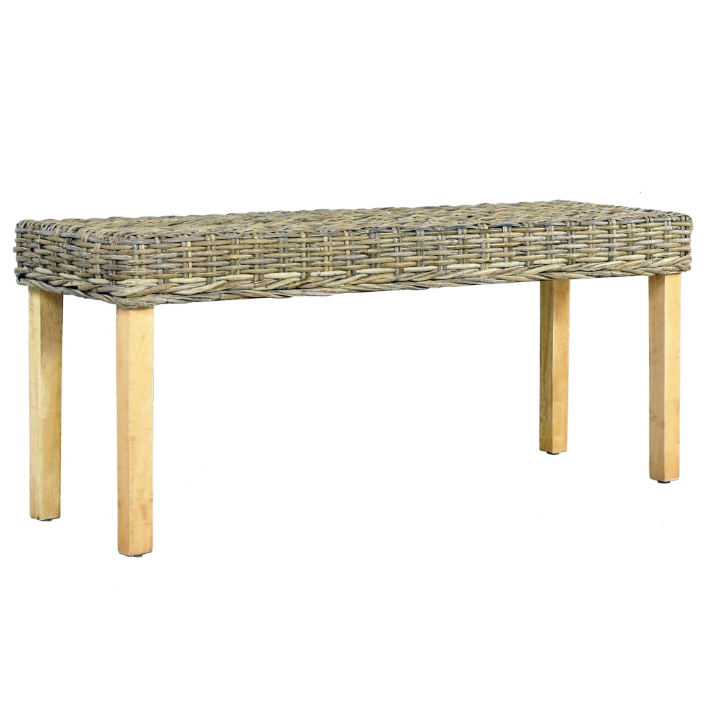vidaXL Lavička 110 cm prírodný kubu ratan a masívne mahagónové drevo