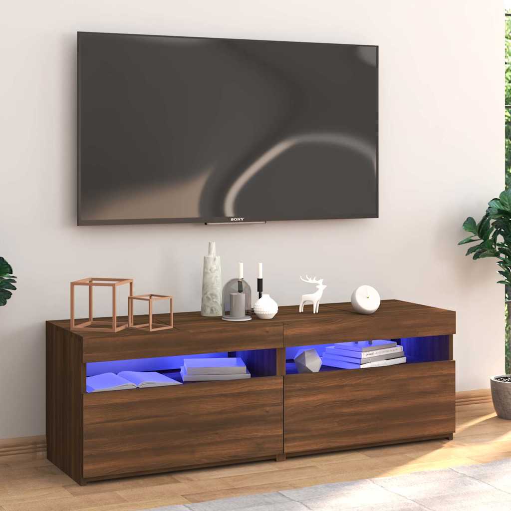 vidaXL TV skrinka s LED, hnedý dub 120x35x40 cm