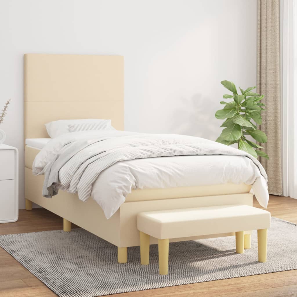 vidaXL Posteľný rám boxsping s matracom krémový 80x200 cm látka