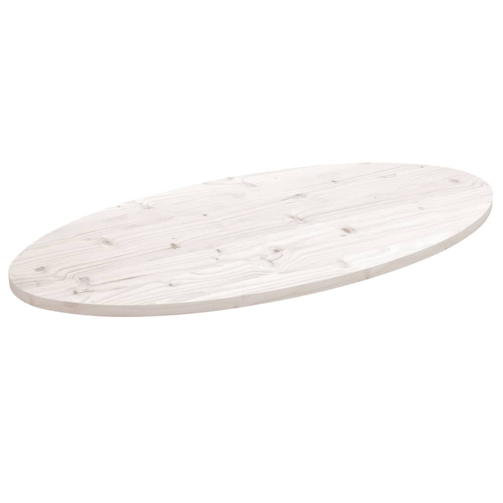 vidaXL Stolová doska, biela 100x50x2,5 cm, borovicový masív, oválna