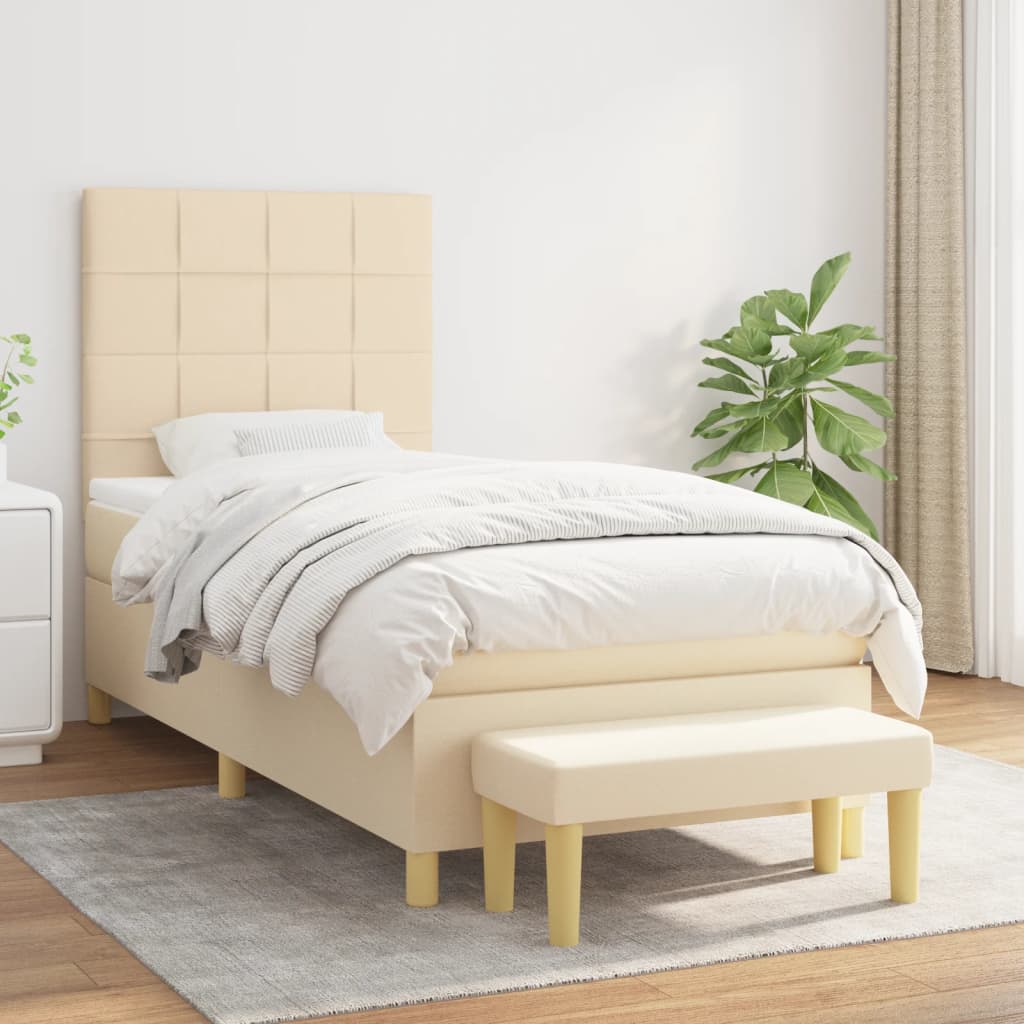 vidaXL Posteľný rám boxsping s matracom krémový 80x200 cm látka