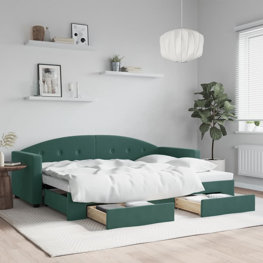 vidaXL Rozkladacia denná posteľ s matracmi tmavozelená 80x200 cm zamat