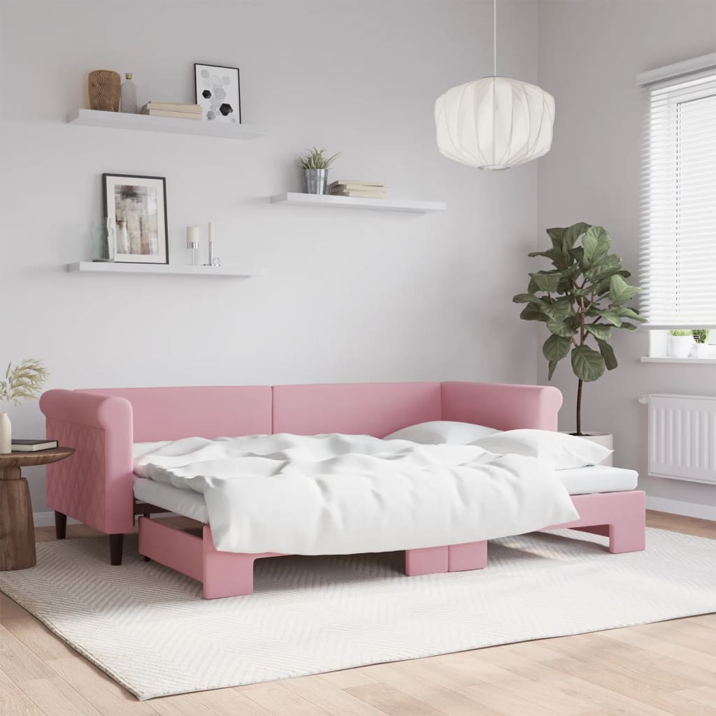 vidaXL Denná posteľ s rozkladacou posteľou ružová 80x200 cm zamat