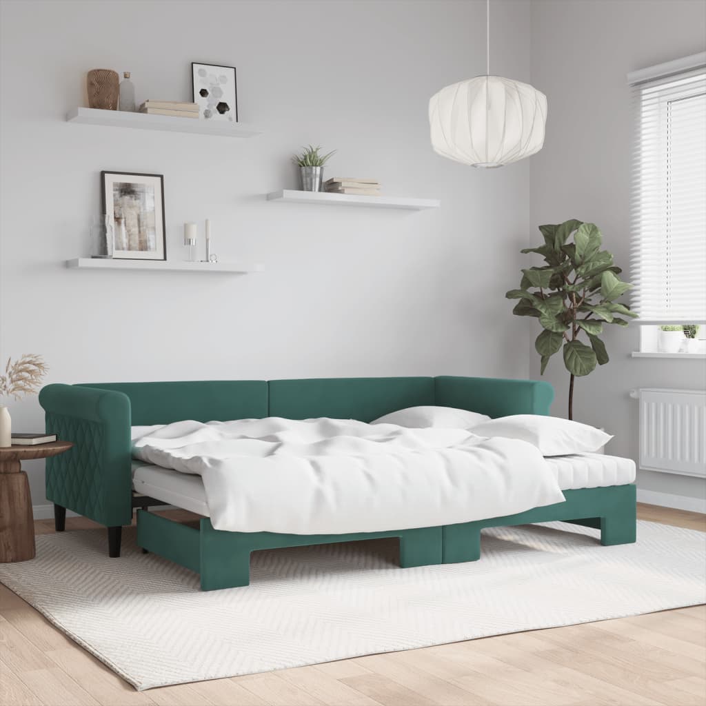 vidaXL Rozkladacia denná posteľ s matracmi tmavozelená 80x200 cm zamat
