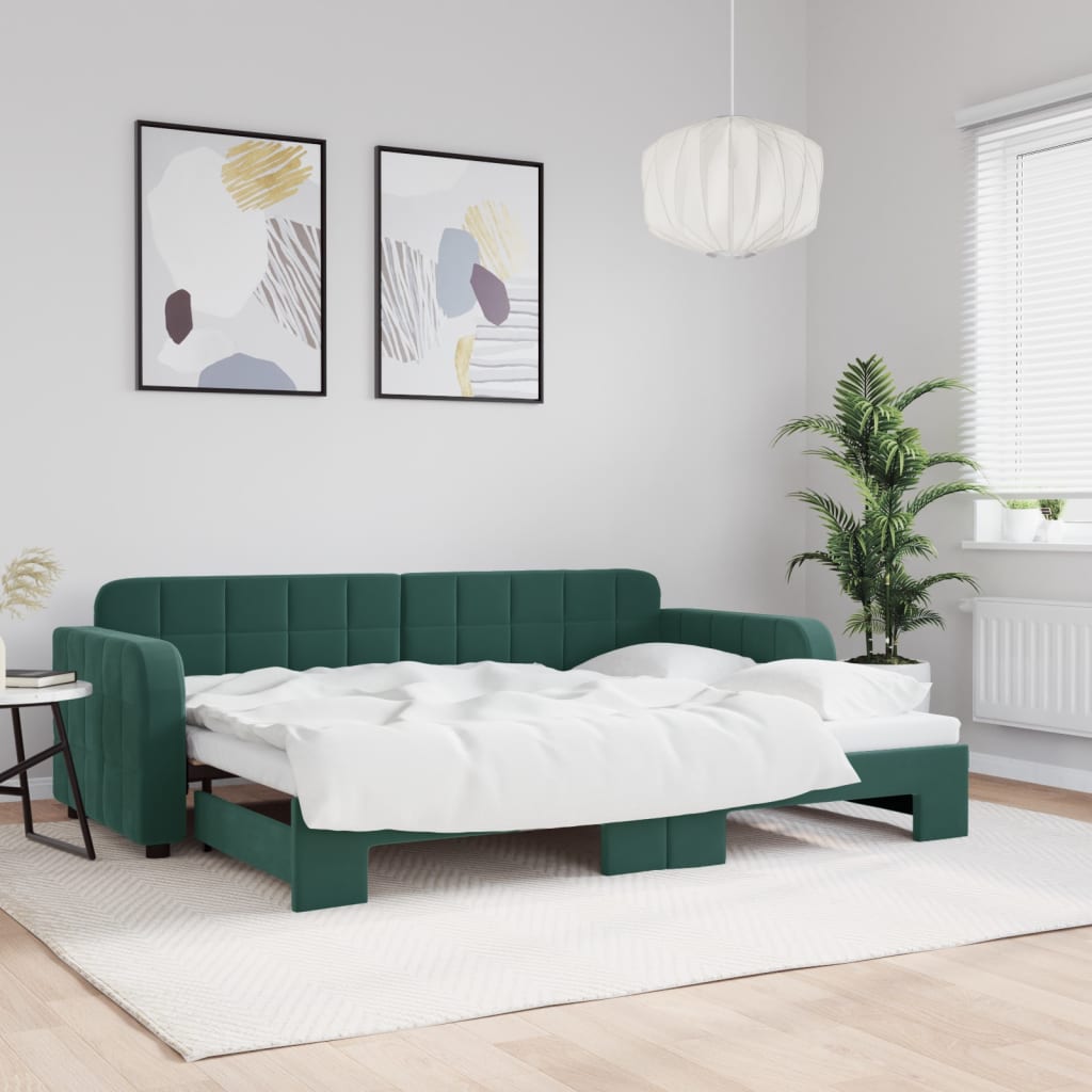 vidaXL Denná posteľ s rozkladacou posteľou tmavozelená 80x200 cm zamat