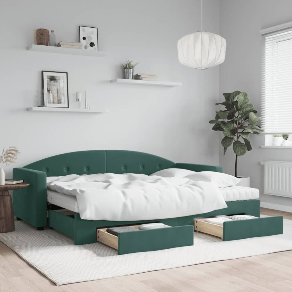 vidaXL Rozkladacia denná posteľ s matracmi tmavozelená 80x200 cm zamat