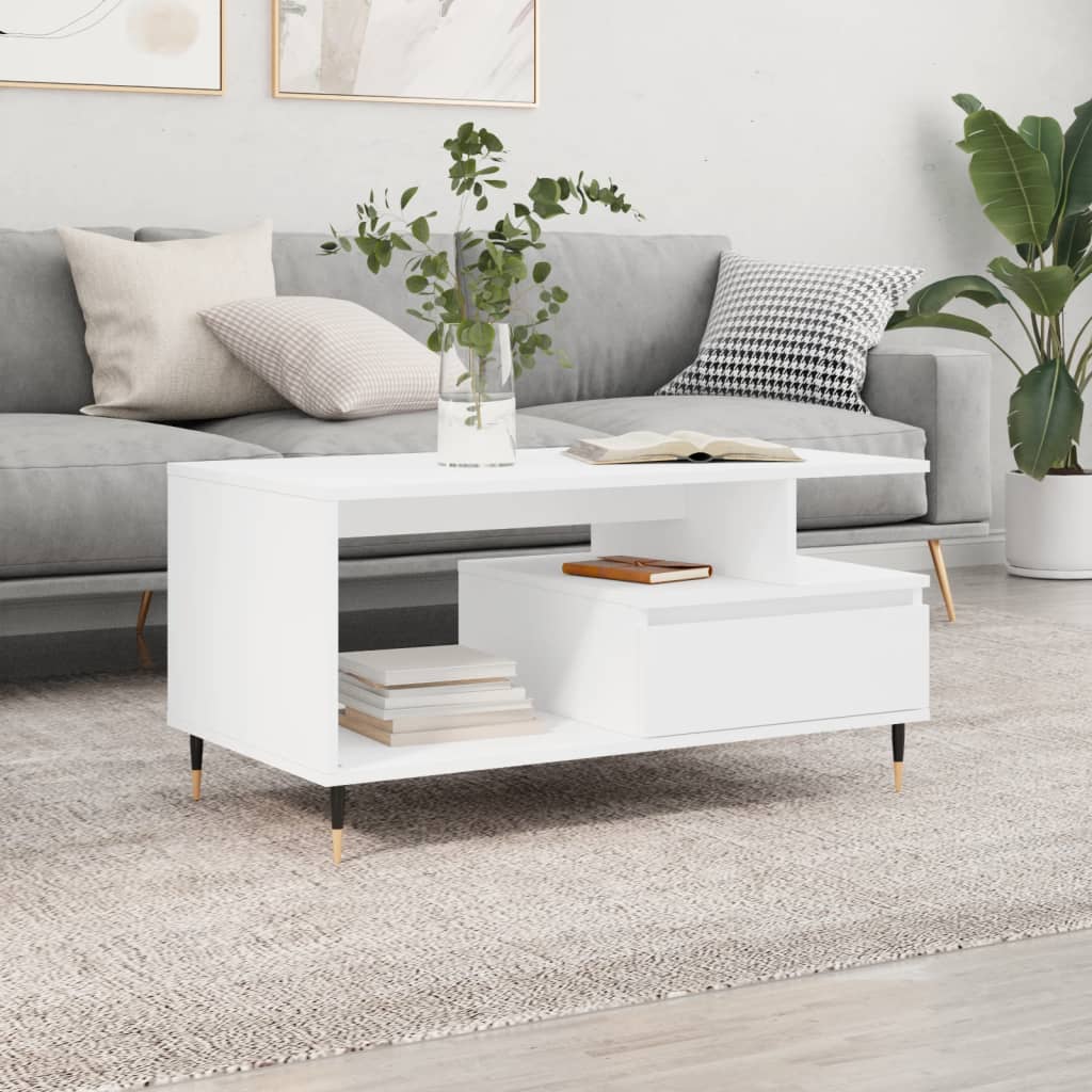 vidaXL Konferenčný stolík biely 90x49x45 cm spracované drevo