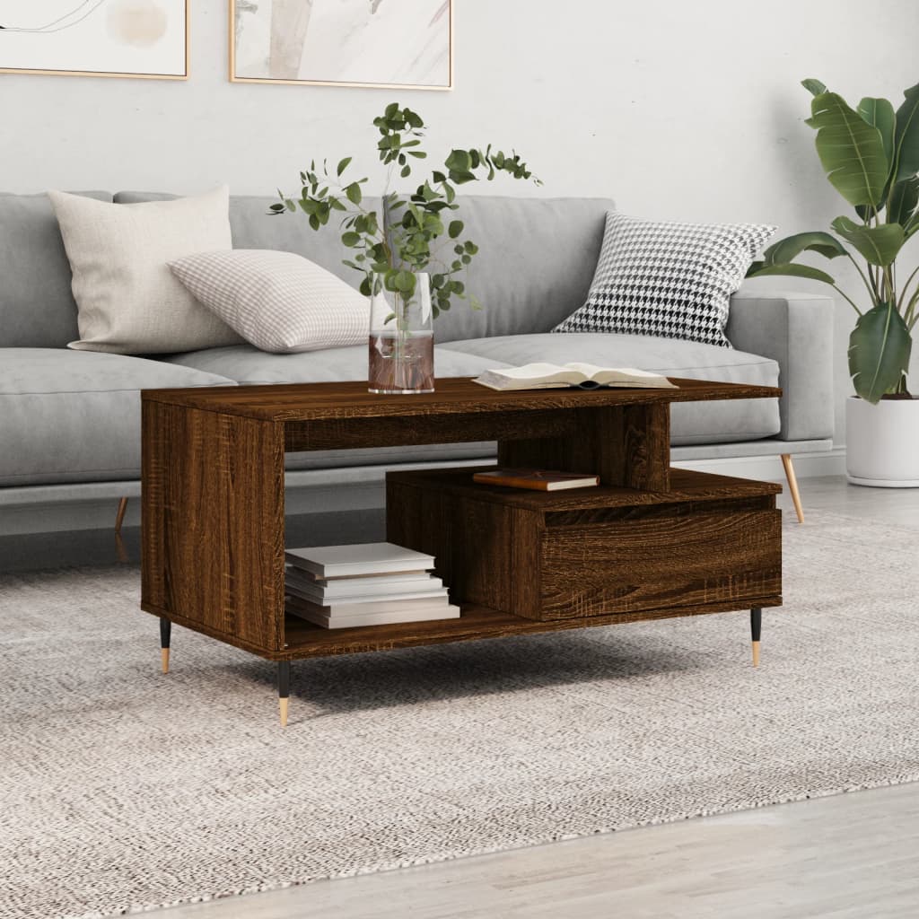 vidaXL Konferenčný stolík hnedý dub 90x49x45 cm spracované drevo