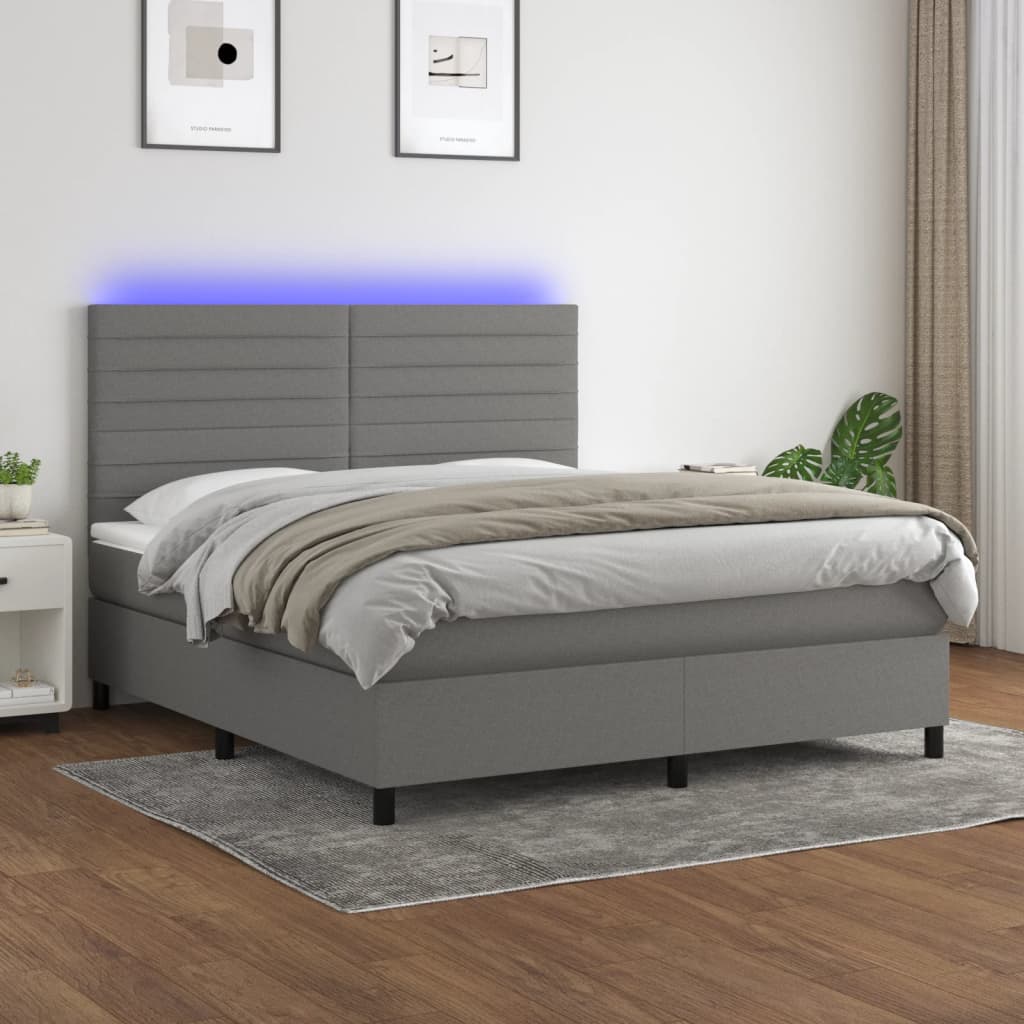 vidaXL Posteľ boxsping s matracom a LED tmavosivá 160x200 cm látka
