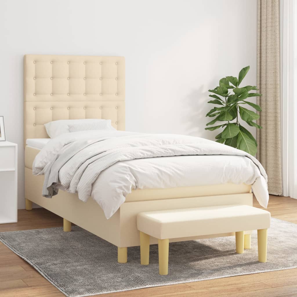 vidaXL Posteľný rám boxsping s matracom krémový 80x200 cm látka