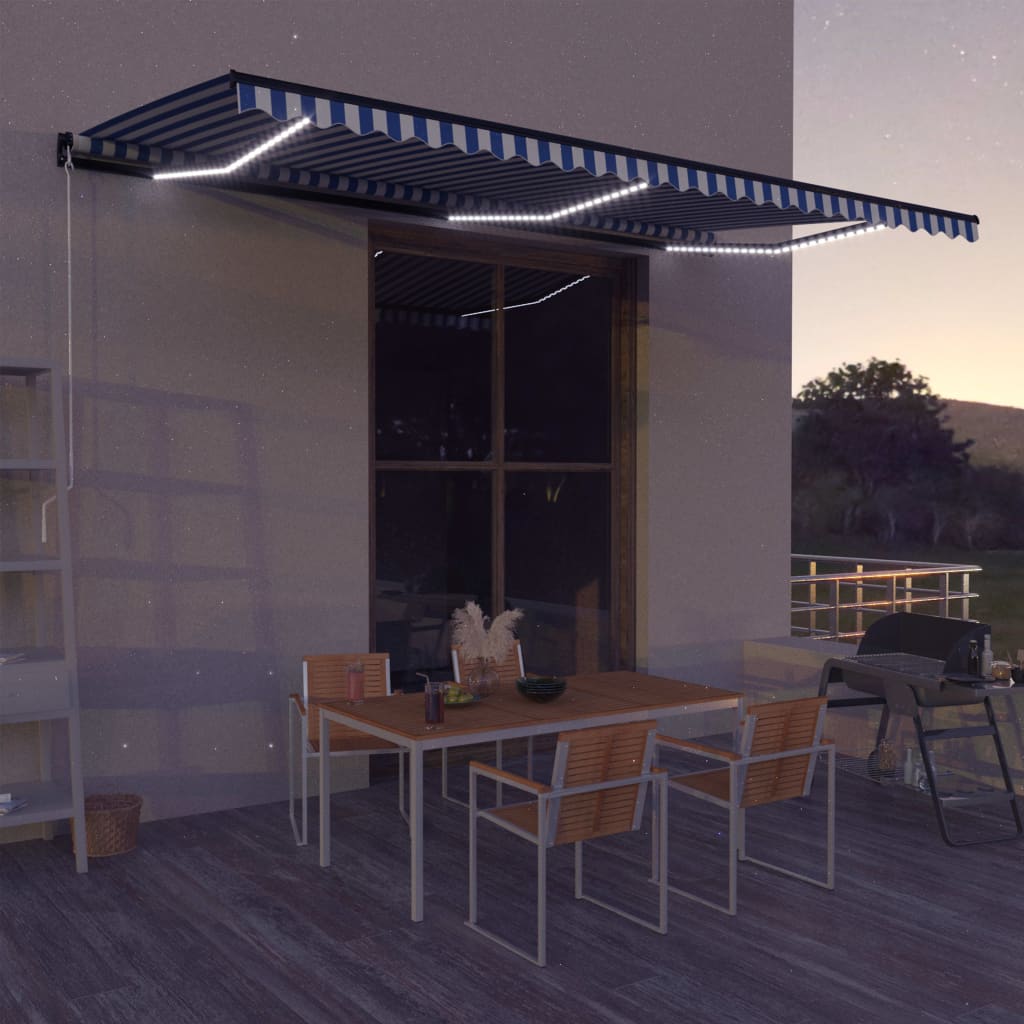 vidaXL Ručne zaťahovacia markíza LED 600x300 cm modrá a biela