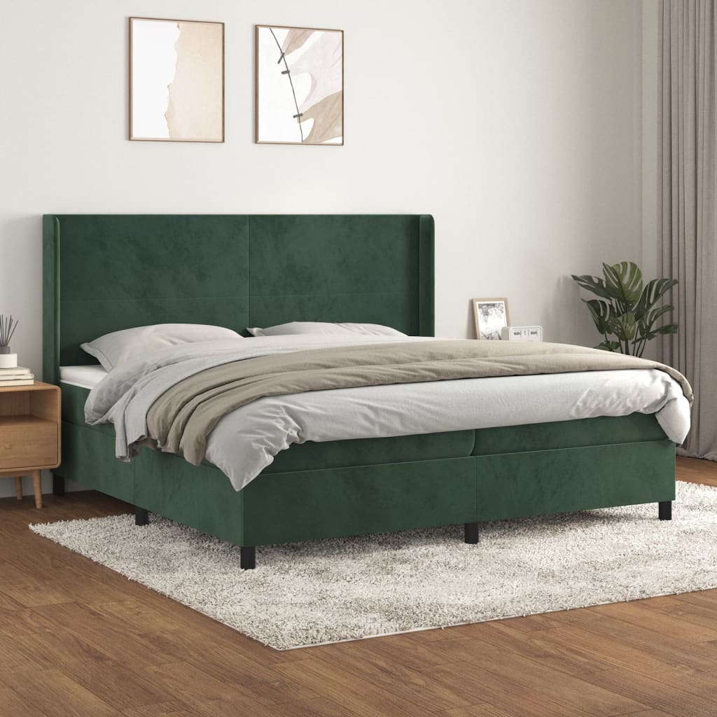 vidaXL Posteľný rám boxsping s matracom tmavozelený 200x200 cm zamat