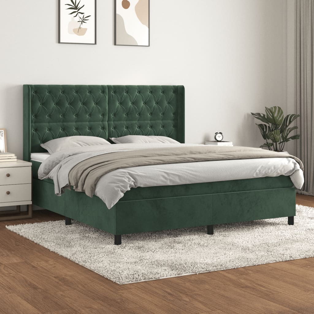 vidaXL Posteľný rám boxsping s matracom tmavozelený 160x200 cm zamat
