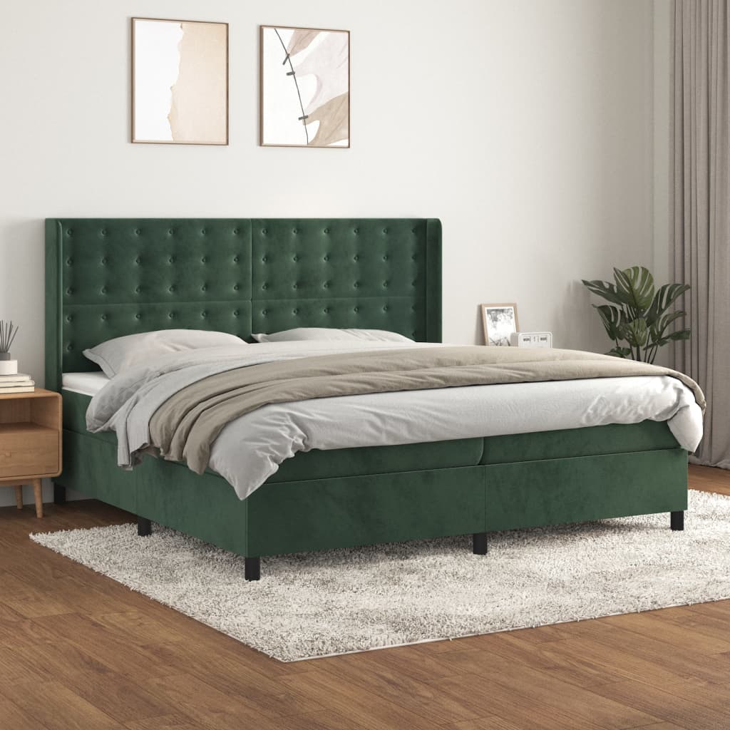 vidaXL Posteľný rám boxsping s matracom tmavozelený 200x200 cm zamat