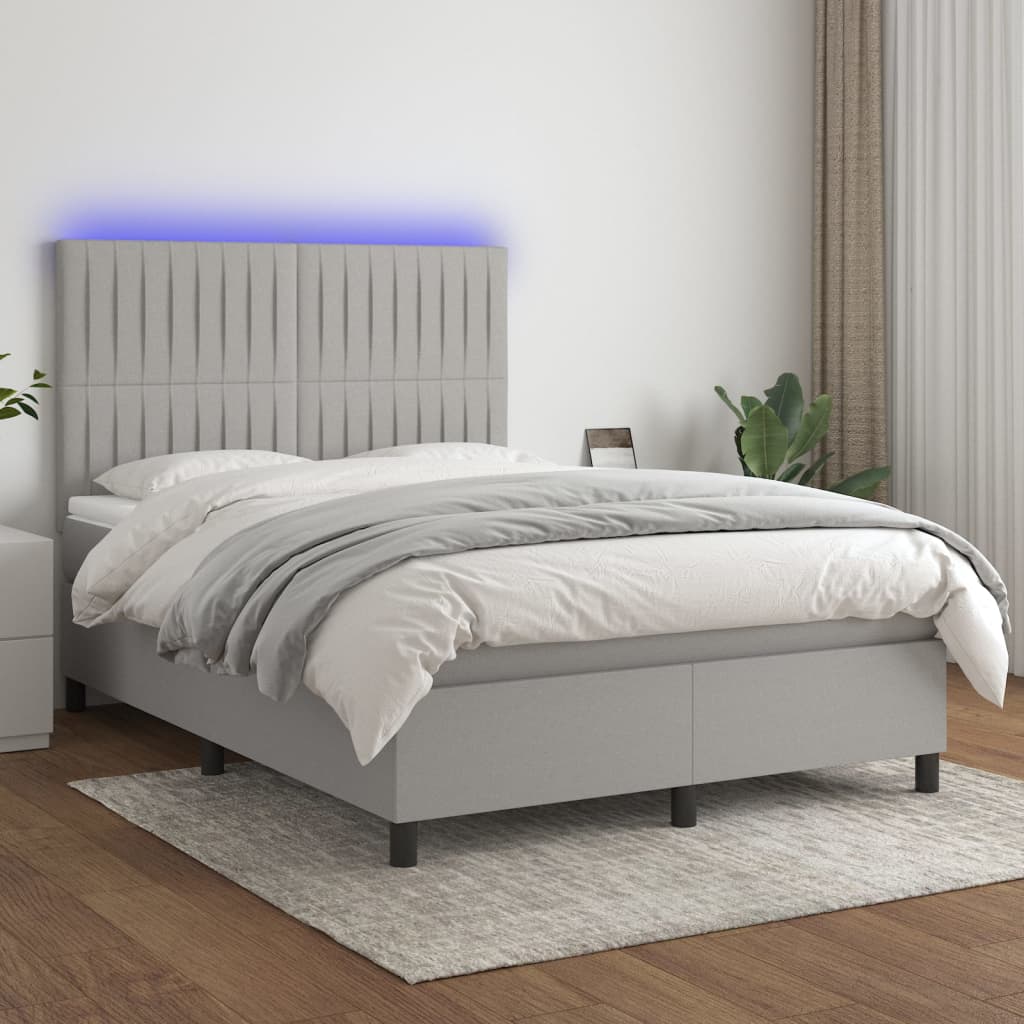 vidaXL Posteľ boxsping s matracom a LED bledosivá 140x200 cm látka