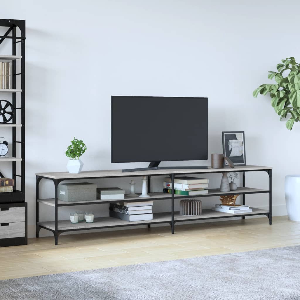 vidaXL TV skrinka sivý dub sonoma 200x30x50 cm kompozitné drevo a kov