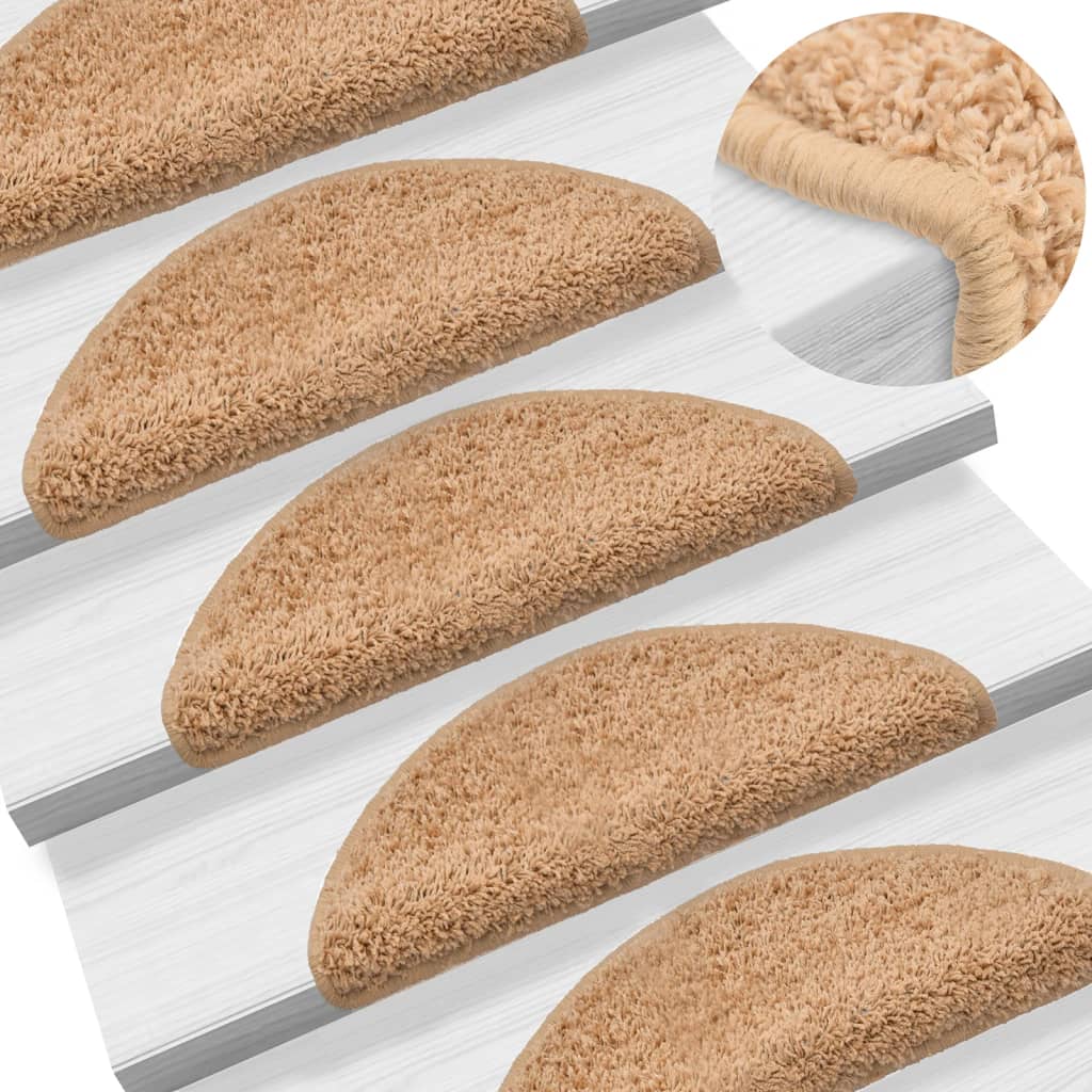 vidaXL Schodové rohože 15 ks 56x17x3 cm béžové, polkruhové