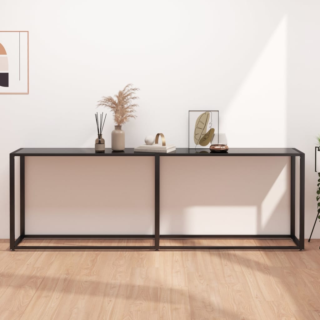 vidaXL Konzolový stolík čierny 220x35x75,5 cm tvrdené sklo