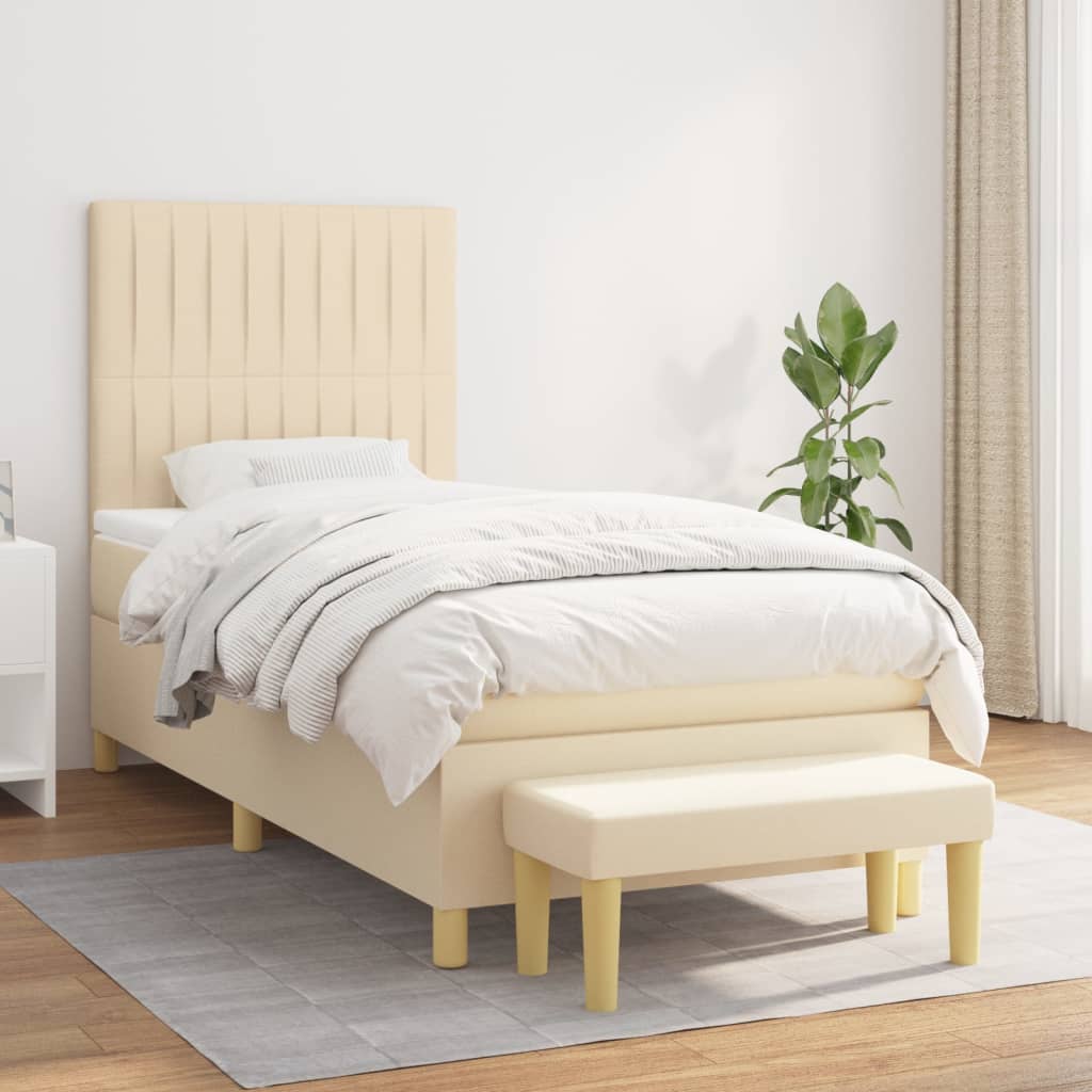 vidaXL Posteľný rám boxsping s matracom krémový 80x200 cm látka