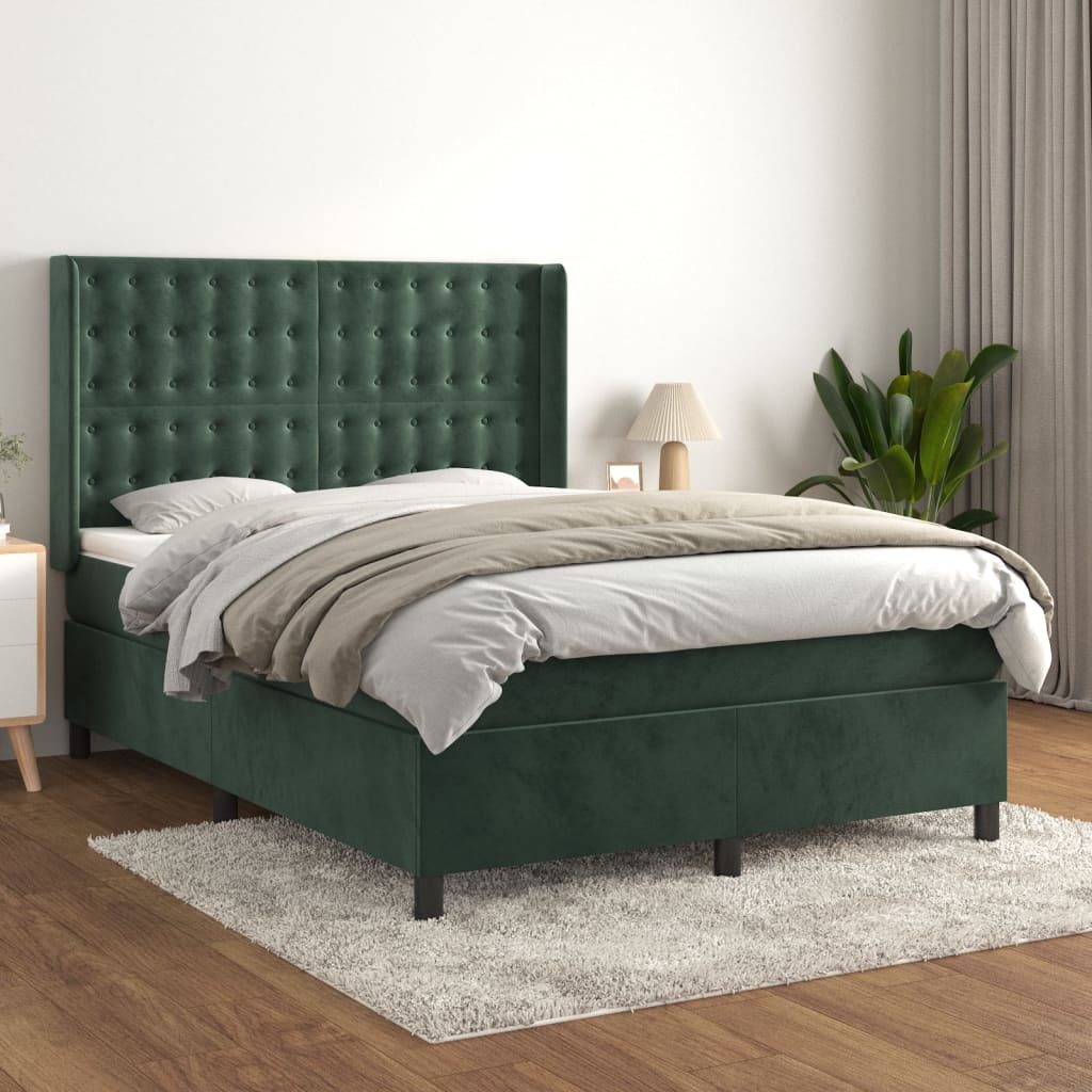 vidaXL Posteľný rám boxsping s matracom tmavozelený 140x200 cm zamat