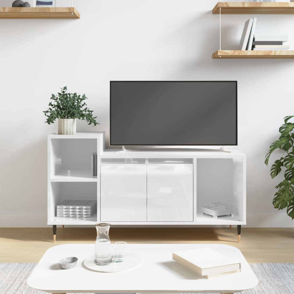 vidaXL TV skrinka lesklá biela 100x35x55 cm spracované drevo