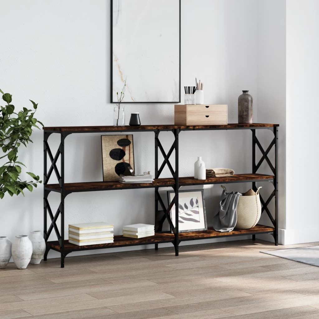 vidaXL Konzolový stolík dymový dub 156x28x80,5 cm kompozitné drevo