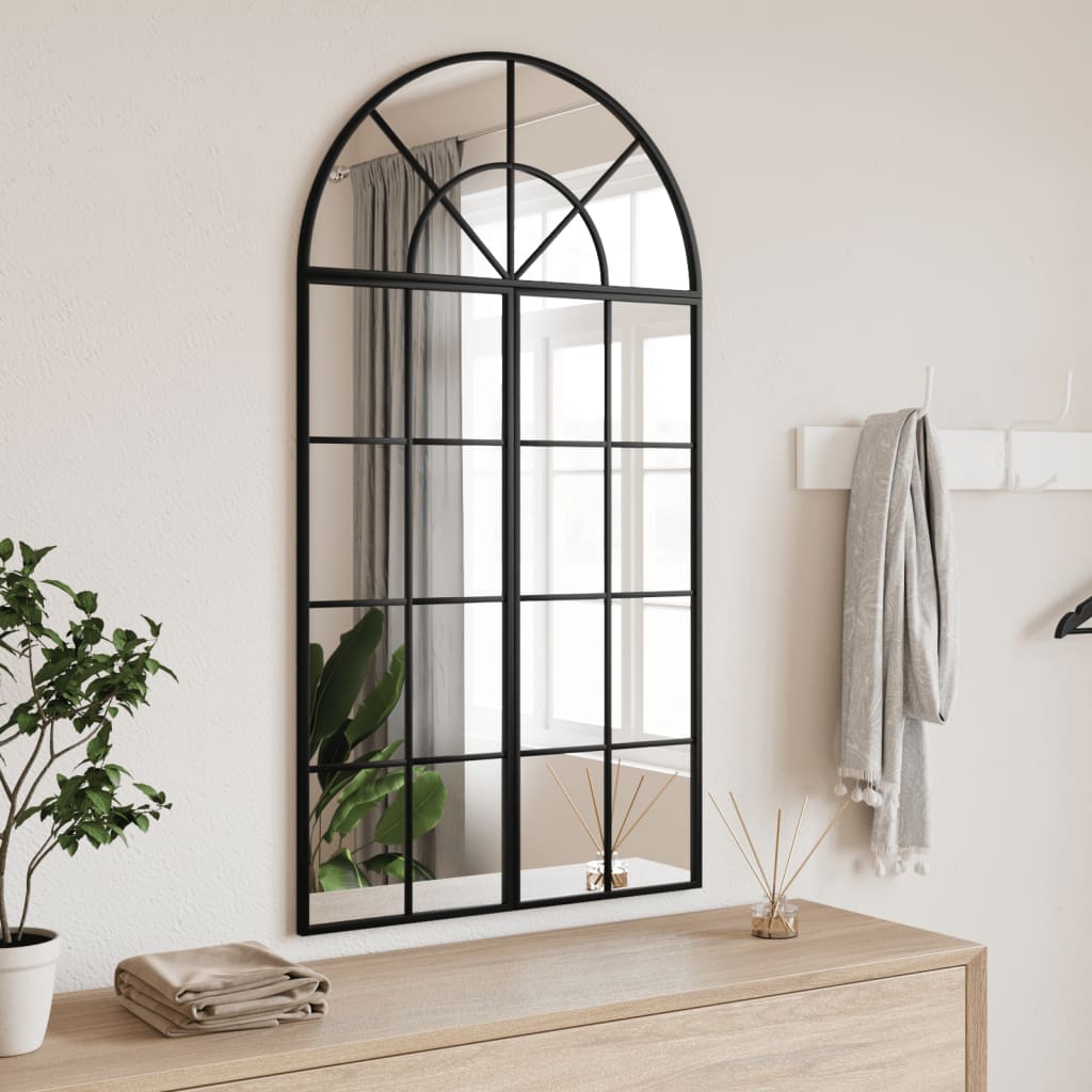 vidaXL Nástenné zrkadlo čierne 60x110 cm oblúkové železné