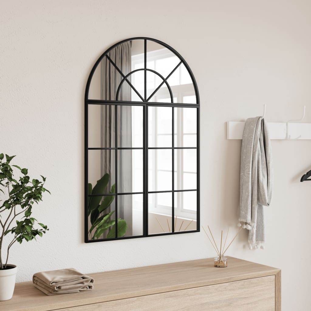 vidaXL Nástenné zrkadlo čierne 60x90 cm oblúkové železné